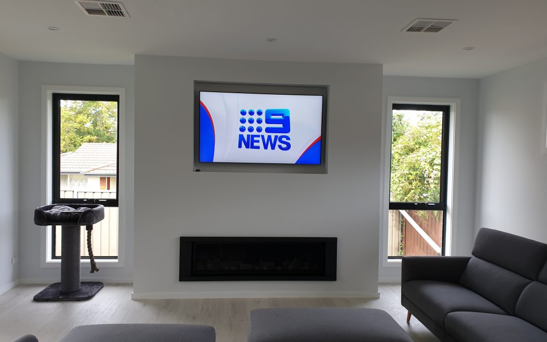 Samsung 65″ Q800 LED, mounted into recessed Gyprock wall