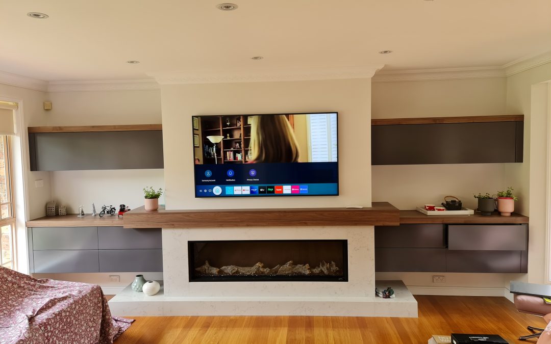 Samsung 75″ 4K QLED QA75Q7F, Wall Mounted over Fireplace