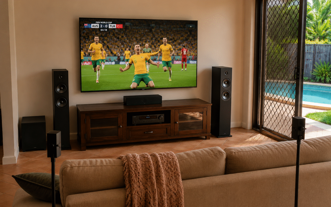 Home theatre setup in a Sydney house with wall mounted TV